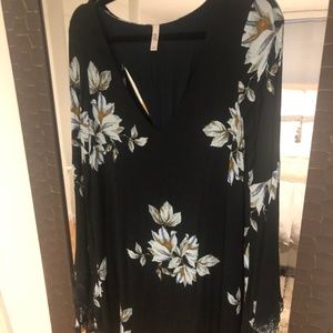 Free People Long Sleeve Navy Floral Dress